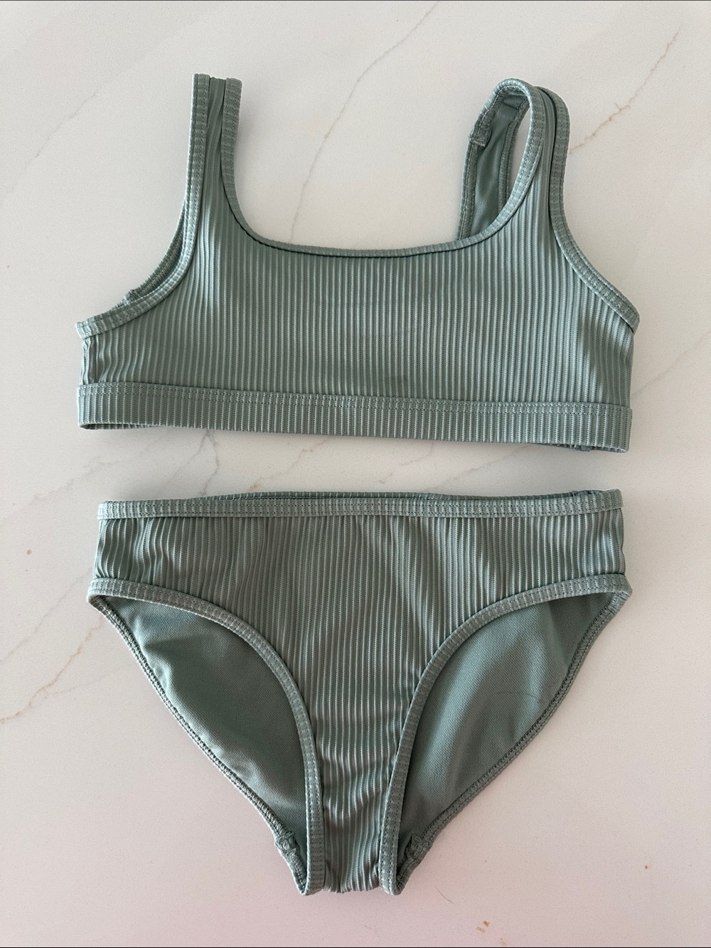 abercrombie kids sage green ribbed two-piece swim set